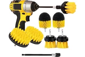 AISENNO Brosses de Nettoyage Ensemble de Brosses pour Perceuse à Fixation Longue et Allongée de 1/4 po Idéales pour Voiture Moquette Sol Salle de Bain Toilettes Cuisine Surface en Céramique (7, Jaune)