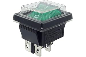 MWMS Kippschalter grün Ein-Aus mit wasserdichter Abdeckung, Geräteschalter DPDT, 4-polig 250V 16A Wippschalter beleuchtet