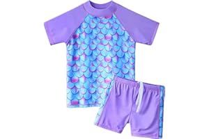 ZNYUNE Dziewczęcy 2 szt. strój kąpielowy z krótkim rękawem dla dzieci zestaw plażowy kostium kąpielowy dla dzieci w wieku 3-12 lat