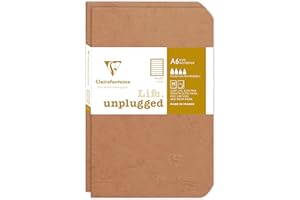 Clairefontaine 734176C Collection Age Bag Set of 2 Tobacco Duo Stapled Notebooks - 9x14 cm - 96 lined pages - 90 g white paper - leather grain cardboard cover