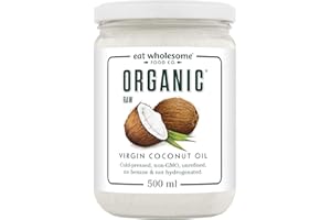 Eat Wholesome Organic Raw Cold-Pressed Virgin, Coconut Oil, 500 ml, for Cooking, Baking, Skin Moisturiser & Hair Conditioner