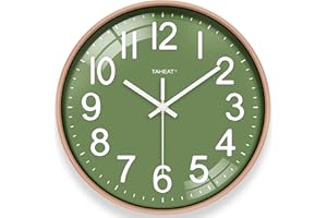 TAHEAT Orologio da parete, 30 cm, moderno, verde e oro, senza ticchettio, per soggiorno, cucina, ufficio, camera da letto, scuola