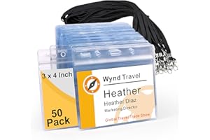 Fushing 50 para tarjetas de identificación horizontales de plástico transparente con cordones para tarjetas de identificación y cordones para insertos de identificación de 7,6 x 10,2 cm