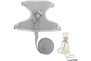 PRYON Rabbit Harness and Lead Set,Rabbits Accessories Bunny Leashs & Harnes Ferret Mini Escape Proof Cat Kitten Adjustable Walking Vest Hamster Harnesses Rabbites Gray Mesh Elastic Soft,for Small Animal Pet