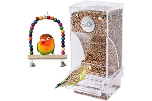 VERTUPET Transparent Futterspender Vögel Enthält Wellensittich Schaukel Spielzeug, Acryl Automatischer Vogelfutterhaus Futterautomat Vogelfutterspender Futterstation für Wellensittiche Nymphensittiche Finken…