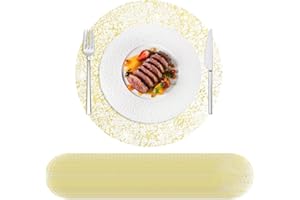 Hysenm 50 Pcs Disposable Gold Placemats Set Metallic 13 Inch Round Table Doilies, Ultra-Thin Messy Lines Disposable Placement Mats for Home Decoration Dining Table Wedding Birthday Party