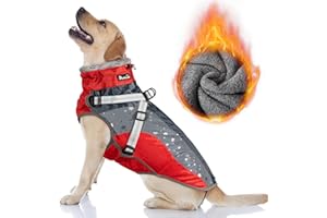 Nasjac Zimowy płaszcz dla psa, polarowa kurtka dla psa z szalikiem z golfem z odblaskowym paskiem regulowany wodoodporny wiatroszczelny miękki strój dla psa