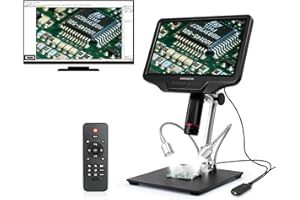 Andonstar AD409 Microscopio digitale portatile HDMI USB 4MP 300X con schermo LCD da 10,1 pollici, alta distanza oggetto per saldatura e riparazione PCB, supporto connessione WiFi PC e software di