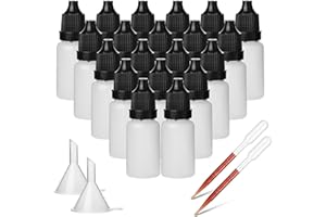 Hyber&Cara 50 szt. 10 ml butelka z zakraplaczem plastikowa butelka do wyciskania oczu kroplomierz płynu z manipulacją widoczna zakrętka, bonus 2 lejki i 2 pipety