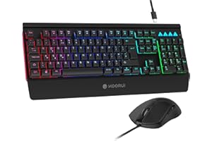 KOORUI Gaming Keyboard Mouse Set, 104 Keys QWERTY Layout with Palm Rest Ghosting Protection Keyboards USB Cable 12 Multi Media Keys for Windows MacOS Linux-Black