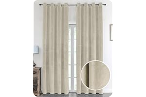 BEAUTEX Samt Vorhang Ösen Verdunkelung Gardine Velvet Blickdicht, 140x245 cm (Breite 140 cm, Höhe 245 cm, Beige)