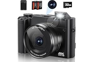FULEALFLY Macchina Fotografica Digitale, 64MP 4K Zoom Digitale 16X Fotocamera Digitale Autofocus con Flash Potente Macchina Fotografica Compatta con Micro SD da 32 GB, 2 Batterie