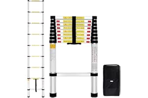 Todeco - Scala Telescopica, Scala Pieghevole - Carico massimo: 150 kg - Standard/Certificazione: EN131-2,6 Metri, Borsa per trasporto GRATIS, EN 131