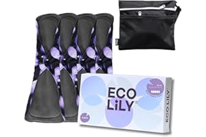 Eco Lily® Reusable Sanitary Pads - Sanitary Towels - Period Pads Leakproof Odour-Absorbing Charcoal Bamboo Pads (4 Pk Extra Heavy Flow)