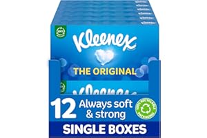 Kleenex Original Facial Tissues - Pack of 12 Tissue Boxes - Soft Tissues for Everyday Use - Gentle on Your Family's Skin with a Touch of Cotton