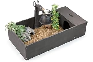 KCT Medium Black Wooden Tortoise Table Reptile Shelter Den Lamp Arm Run