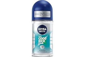 ‎NIVEA MEN NIVEA MEN Cool Kick Fresh Deo Roll-On, Deodorant schützt 72h gegen Schweiß und Körpergeruch, Antitranspirant mit Kaktuswasser und Frische-Kick (50 ml)