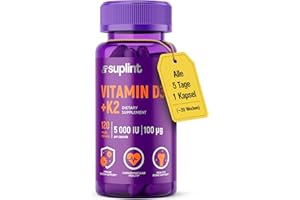 ‎SUPLINT Vitamin D3 K2 5000 IU - 120 Vegan Kapseln - Vitamin D mit Vitamin K2-MK-7 (98%+) Für Frauen Und Männer - Hochdosiert - Laborgeprüft mit Zertifikat - Nicht-GMO, Glutenfrei