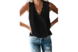 Dokotoo Womens Lace V Neck Vests Sleeveless Camisole Tank Top Summer Tops Sexy Vest T-Shirt UK S-XXL