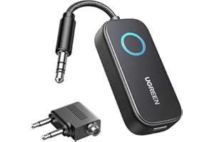 UGREEN Adaptador Bluetooth Avión Transmisor Receptor 5.2 Audio 3,5mm Jack 2 en 1 para Coche Altavoz Auriculares Amplificador Móvil TV PC