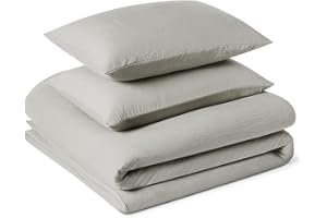 Amazon Basics Juego de Funda Nórdica Cama 150/160 de Microfibra Prelavada, Extra Suave con Efecto Arrugado Natural, Funda de edredón 240 x 220 cm y 2 Fundas de Almohada 50 x 80 cm, Gris