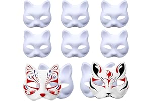 Ajuanbazha 10 Piezas Blanco Therian Máscara, Cat Mask, DIY Pintado Mano Máscaras Blancas, Zorro Máscara para Fiestas de Cosplay (Gato)