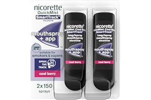 Nicorette Quickmist SmartTrack Mouthspray, Cool Berry (2 x 150 sprays) Smoking or Vaping cessation Aid, designed to start reducing cravings in 30 seconds (Quit Smoking or Quit Vaping Aid)