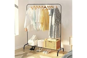 THUNDER GROUP Heavy Duty Clothes Rails for Bedroom-Metal Racks for Bedroom storage-Hanging Rails free standing Clothing Rails Heavy duty Clothing Rack for Clothes,shoes (Single Black)