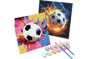 SUNXBUK Malen Nach Zahlen Fußball 2 Stuck,Malen Nach Zahlen Kinder mit Rahmen,Painting By Numbers Fußball Easy 20*20 cm,DIY Handgemalt Ölgemälde Kit für Anfänger und Jungen Erwachsene,Home Haus Deko