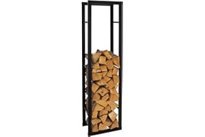 ML DESIGN MODERN LIVING ML-Design Rastrelliera Porta Legna 40x150x25 cm Scaffale Verticale in Acciaio Nero per Interno Esterno Resistente alle Intemperie Supporto in Metallo per Legna da Ardere da Soggiorno Camino Salotto