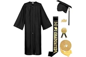 Joyesplay Abschluss Talar mit Doktorhut und Quaste 2025,6 Stück Abschlusskleid Schwarz mit Bachelor Hut Quasten 2025 für Bachelor Master Doktor