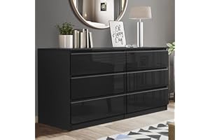 Blisswood High Gloss Chest of Drawer, 6 Drawer Bedroom Chest of Drawer Bedside Table Cabinet for Bedroom Living room Furniture (Black, 40D x 120W x 77H cm 6 Drawers)