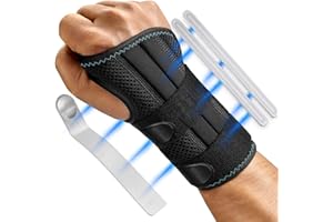 Poligono Tutore Polso Destro con 3 Stecche Metallo, Polsiera Ortopedica Regolabile e Traspirante per Uso Sport e Quotidiano, Polsiera per Disagio Articolare Dolore Rigido, (S/M)