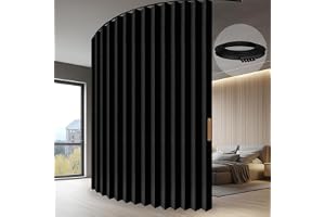 JILRON Rumsavskiljare med skjutgardin, 100% skydd - Unikt ackordeondesign, snyggt utseende för sovrum, förråd (Svart-H213 x B