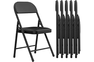 Chleby Juego de 6 Cómoda Silla Plegable Negro sillas Plegables de Cuero para Cocina con cojín Fino, sillas de Comedor Plegables adecuadas para Cocina, Interior, Exterior, Sala de conferencias