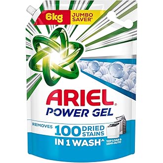 Ariel Power Gel Liquid Detergent for Top Load & Semi Auto – 6kg | Removes 100 Dried Stains in 1 Wash | Faster Dissolving | Long-Lasting Fragrance | Co