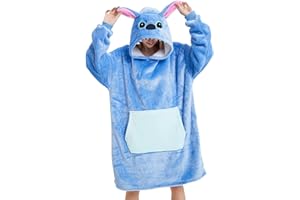 chuangminghangqi Coperta Felpa con Cappuccio Donna Invernale Pigiama Coperta Divertente con Maniche e Oversize Tasca Pigiama da Divano da Festa(Blau, M)