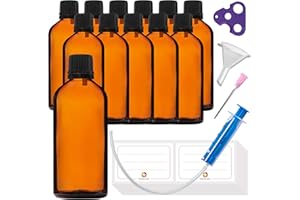 HandsUnity 100ml-12pz di Flacone con Contagocce - Piccolo Flacone di Vetro Ambrato da Farmacia con Tappo Nero Contagocce in Vetro Marrone Set Compresi 30 Accessori ausiliari