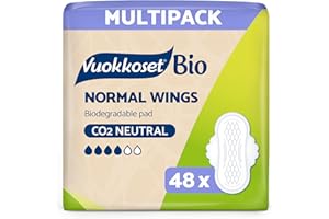 DELIPAP Vuokkoset Eco Normal - Compresas finas con alas, Biodegradables 22,6 cm| Multipack 48 unidades para piel sensible |Algodón Orgánico | Sin colorantes, fragancias ni cloro |Núcleo Absorbente Ecológico |