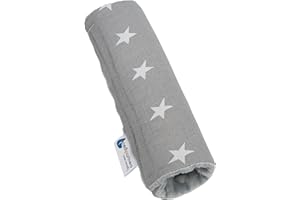 Medi Partners Copri Cintura di Sicurezza Auto Copricintura Bambini Car Cuscino 17x22cm 100% Cotone Minky Cinture Kids Copri Seggiolino Protezione (Stelle grigie con Minky)