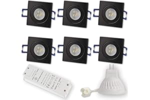 TRANO 6x LED Einbaustrahler Schwarz - eckig 3W kaltweiß 12V MR11 - IP44 für Bad, Außenbereich Ø40mm Bohrloch - Badezimmer Terrasse Einbau-Spot Decken-Strahler Deckeneinbaustrahler Deckenspot