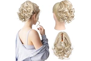 REECHO Ponytail Extension - 23 cm Kurze lockige gewellte Haarklammer Haarteil Pferdeschwänze Haarverlängerungen Haarteile für Frauen Ponytail Extension - Mittelblond mit Strähnchen