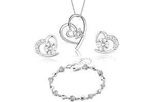 Baobei jewellery Set for Women, Sterling Silver clear Crystal Zirconia Heart Pendant Necklace and Earrings with Bracelet jewellery Set for Women and Girls, Birthday Gifts