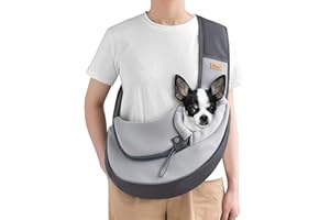 CUBY Hundetragetasche, Tragetücher Hunde, freihändiges atmungsaktives Mesh verstellbar für kleine Hunde und Katzen (M, Hellgrau)