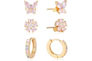 Kenivira Gold Hoop Earrings for Women 18K Gold Plated Hoop Earrings and Stud Earrings with Cubic Zirconia Small Hypoallergenic Hoop Stud Earrings for Women Girls