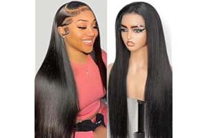 RXY Perruque Femme Naturelle Brésilien 13X4 Straight HD Lace Front Wigs Lace Closure Wig Human Hair 180 Density Perruque Naturel Humaine 10A Brazilian Glueless Wigs 32 Pouces