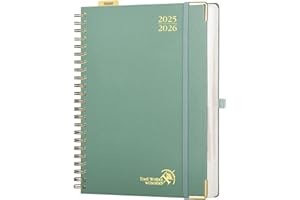 POPRUN Agenda 2025 2026 Giornaliera Spirale A4, 22 x 30,5 cm, Copertina Rigida, 1 Giorno 1 Pagina da Lun a Dom con Righello Segnalibro, Carta Spessa da 80 GSM, Verde Mezzanotte