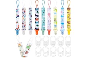 Xanewza 10 Pezzi Catena per Ciuccio, Regolabile Catenella Ciuccio con 10 Silicone Pulsante Anello, Porta Ciuccio Neonato, Giocattoli per la Dentizione del Bambino