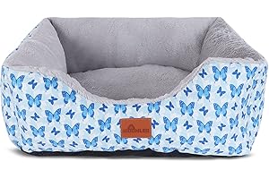 IEUUMLER Dog Beds for Medium Small Dogs, Cuddler Soft Dog Sofa Bed, Calming Rectangle Sleeping Beds for Indoor Cat & Puppy with Anti-Slip Bottom FC012 (Blue Butterfly, M)