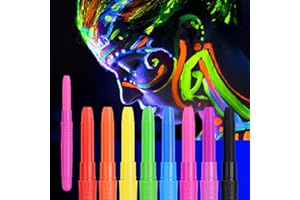 URAQT Ultraviolet Glow Face Paint - 8 Colors Body Crayons Kit With UV Lamp, Non-Toxic Crayons for Children, UV Glowing Neon Stick Set for Carnival Halloween Cosplay
